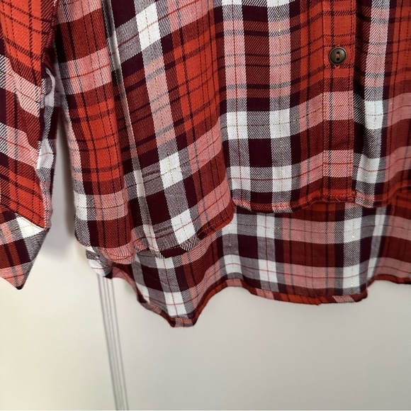 Linda Anderson Shirt Casual Button Up Plaid Unconventional Lace Red & White Sz S - Picture 6 of 11